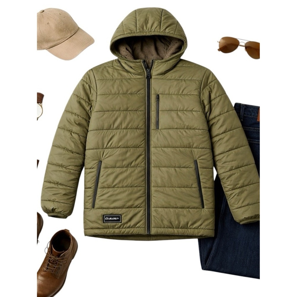 Dakine Olive Green Puffer Jacket Hooded Lightweight Mens Small EUC Winter Coat